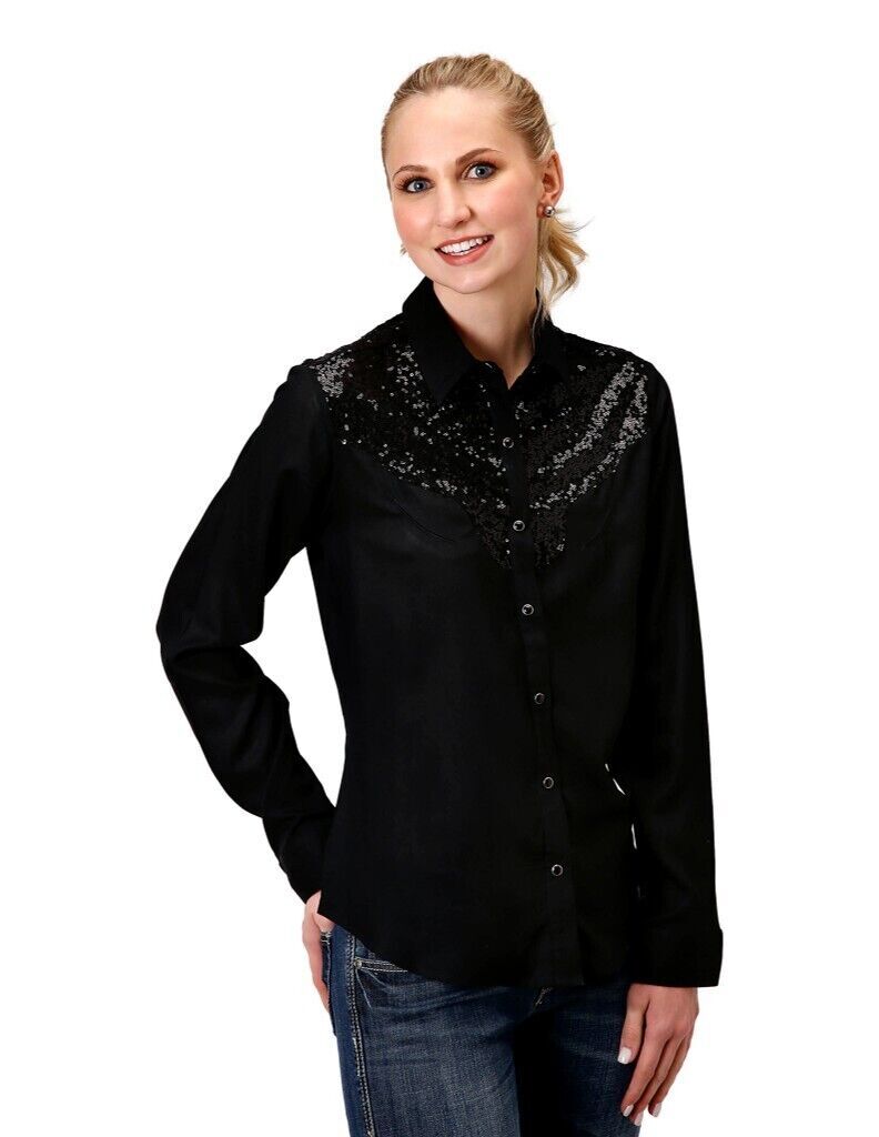 Womens Five Star Black Sequin Shirt