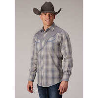 Mens Karman Grey Plaid Embroidered Shirt