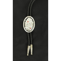 Bolo Tie Silver Concho with Red Stones