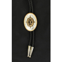 Bolo Tie Silver and Gold Aztec Shield