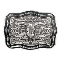 Steer Skull &amp; Barbwire Buckle