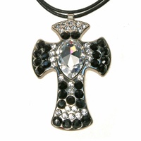 Large Cross Necklace Clear Jet