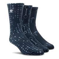 Womens Novelty Crew Socks, Navy Reining Bits