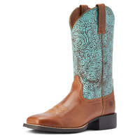 Womens Round Up WST, Turq Floral Emboss
