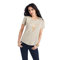 Womens Blanket Skull Tee, Oatmeal Heather