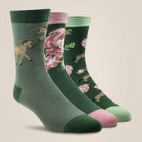 Womens Charm Crew Socks, Floral Horse