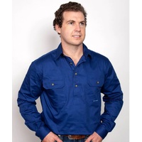 Mens Cameron Half Placket Workshirt, Cobalt