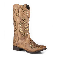 Womens Belle II, Tan Leather/Gold Foil