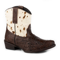 Womens Dusty Tooled, Brown Leather / Hair On