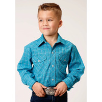 Boys Karman 55/45 Plaid Shirt, Turq