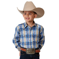 Boys Amarillo Blue &amp; Tan Plaid Shirt