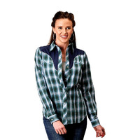 Womens Karman Plaid Yoke Applique Shirt