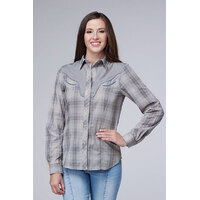 Womens Karman Grey Plaid Embroidered Shirt