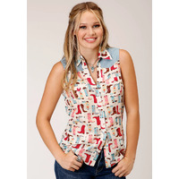 Womens Five Star Boot Print Sleeveless Shirt