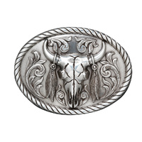 Skull Feathers Oval Buckle