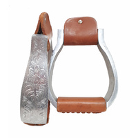 Aluminium Stirrups, Engraved 2&quot; Visalia, Chestnut