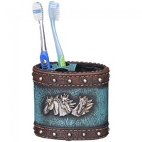 Horse Head and Blue Leather Toothbrush Holder