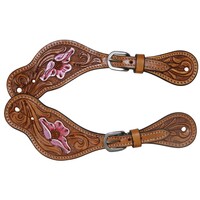 Pink Floral Carved Spur Straps, Ladies