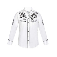 Mens Western Embroidered Shirt, White & Black