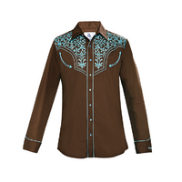 Mens Western Embroidered Shirt, Brown & Turq