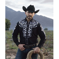 Mens Western Embroidered Shirt, Black & White
