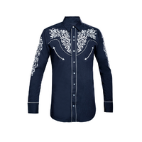 Mens Western Embroidered Shirt, Navy & White