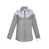 Mens Western Embroidered Shirt, Grey &amp; White