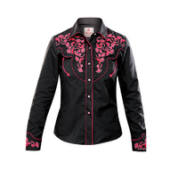 Womens Western Embroidered Shirt, Black & Pink