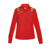 Womens Western Embroidered Shirt, Red