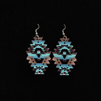 Wooden Cutout Southwestern Earrings, Turq