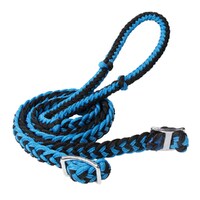 Braided Poly Barrel Reins, Black/Turq