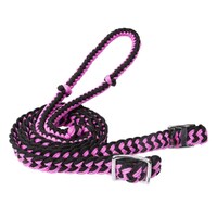 Braided Poly Barrel Reins, Black/Pink