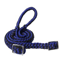 Braided Poly Barrel Reins, Black/Blue