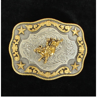 Silver &amp; Gold Bullrider Star Buckle