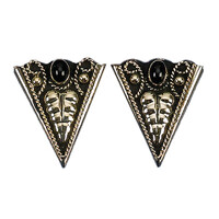 Collar Tips, Engraved German Silver with Onyx