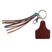 Ear Tag Tassel Key Ring, Brown