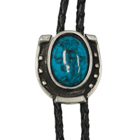 Bolo Tie Antique Silver Horseshoe with Blue Stone