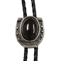 Bolo Tie Antique Silver Horseshoe with Onyx Stone