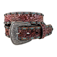 Womens Tooled Floral Painted Belt