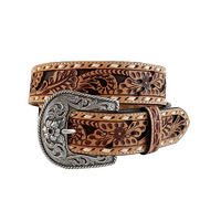 Womens Floral Tooled Belt, Natural