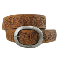 Womens Floral Embossed Belt, Rusty