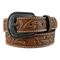 Kids Tooled Leather Belt, Brown