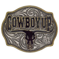 Cowboy Up Says the Bull Attitude Buckle
