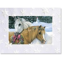Christmas Cards (12 Pack) 2 Horses &amp; Wreath