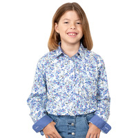 Girls Harper 1/2 Button Shirt, Blue Hibiscus