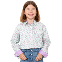 Girls Harper 1/2 Button Shirt, Spearmint Orchids