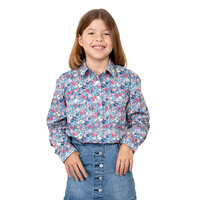 Girls Harper 1/2 Button Shirt, Blue Butterflies