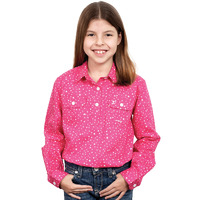 Girls Harper 1/2 Button Shirt, Hot Pink Stars