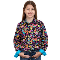 Girls Harper 1/2 Button Shirt, Navy Neon Butterfly