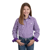 Girls Harper 1/2 Button Shirt, Purple Check